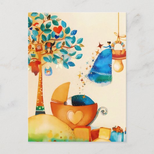 Whimsical Fairy Herzlichen Glückwunsch Neugeborene Ankündigungspostkarte (Vorderseite)