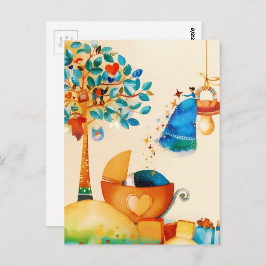 Whimsical Fairy Herzlichen Glückwunsch Neugeborene Postkarte (Vorne/Hinten)