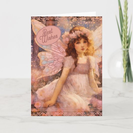 Whimsical Fairy in Dreamy Pink Blumengarten Karte (Vorderseite)