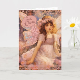 Whimsical Fairy in Dreamy Pink Blumengarten Karte