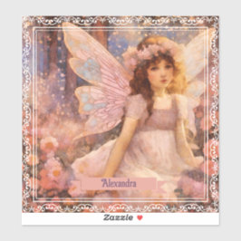 Whimsical Fairy in Dreamy Pink Floral Garden Aufkleber