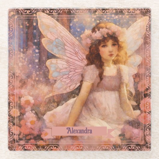 Whimsical Fairy in Dreamy Pink Floral Garden Glasuntersetzer (Vorderseite)