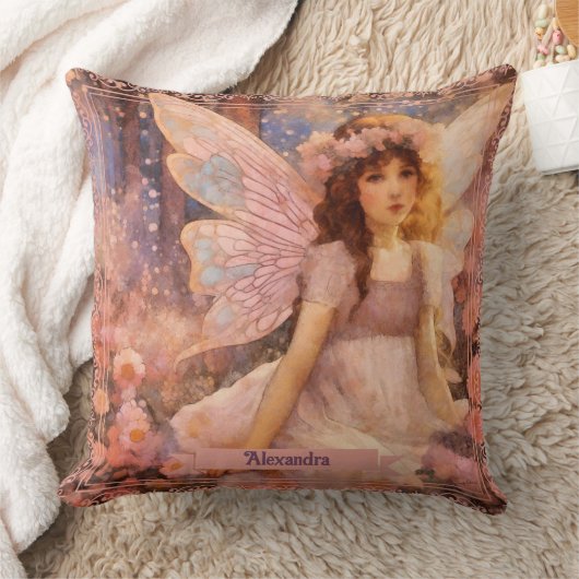 Whimsical Fairy in Dreamy Pink Floral Garden Kissen (Decke)