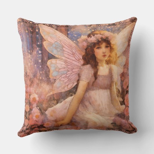 Whimsical Fairy in Dreamy Pink Floral Garden Kissen (Rückseite)