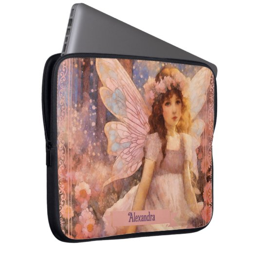 Whimsical Fairy in Dreamy Pink Floral Garden Laptopschutzhülle (Vorne Rechts)