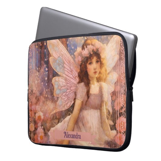 Whimsical Fairy in Dreamy Pink Floral Garden Laptopschutzhülle (Vorderseite Links)