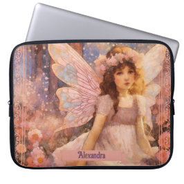Whimsical Fairy in Dreamy Pink Floral Garden Laptopschutzhülle