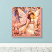 Whimsical Fairy in Dreamy Pink Floral Garden Leinwanddruck (Insitu (Holzboden))