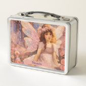 Whimsical Fairy in Dreamy Pink Floral Garden Metall Brotdose (Rückseite)