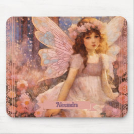 Whimsical Fairy in Dreamy Pink Floral Garden Mousepad