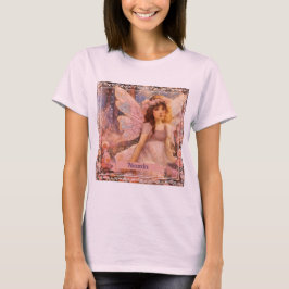 Whimsical Fairy in Dreamy Pink Floral Garden T-Shirt