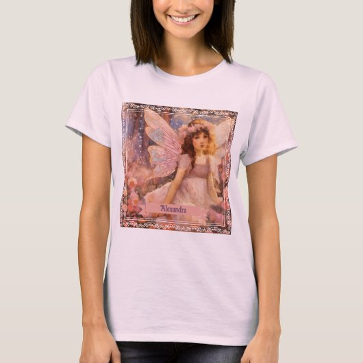 Whimsical Fairy in Dreamy Pink Floral Garden T-Shirt (Vorderseite)