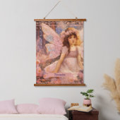 Whimsical Fairy in Dreamy Pink Floral Garden Wandteppich Mit Holzrahmen (Schlafzimmer)