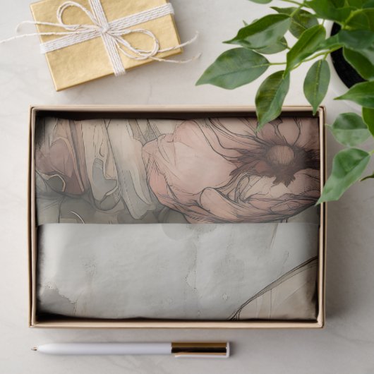 Whimsical Fairy in Hübscher Blumenkronendekoupage Seidenpapier (Geschenk)