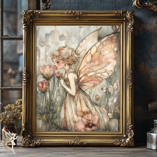 Whimsical Fairy in Hübscher Blumenkronendekoupage Seidenpapier