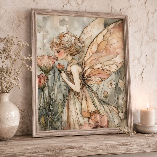 Whimsical Fairy in Hübscher Pfirsichkirche Kunst Poster