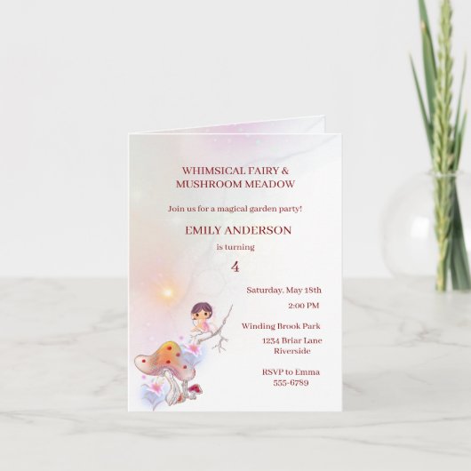Whimsical Fairy Magical 4. Geburtstag Einladung (Vorderseite)