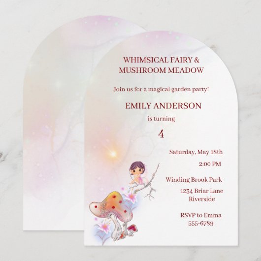 Whimsical Fairy Magical 4. Geburtstag Einladung (Vorne/Hinten)