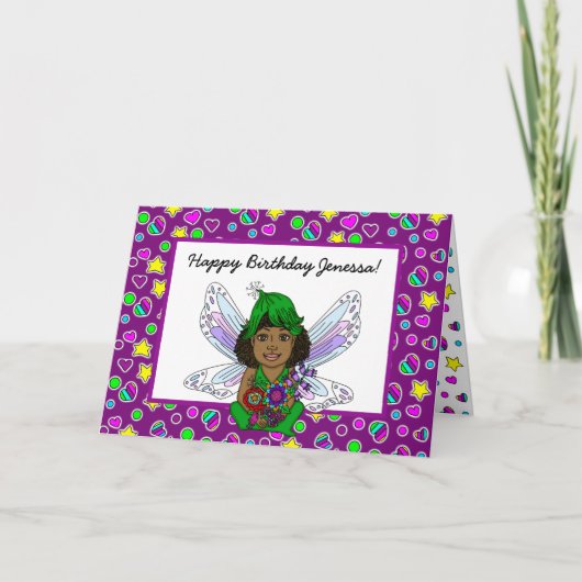 Whimsical Fairy mit Blume Happy Birthday Karte (Vorderseite)