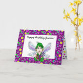 Whimsical Fairy mit Blume Happy Birthday Karte (Gelbe Blume)