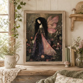 Whimsical Fairy mit Dark Moody Florals Wall Art Poster