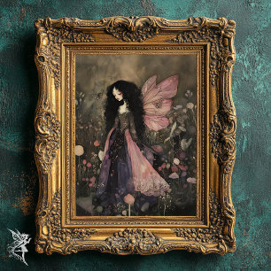 Whimsical Fairy mit Dark Moody Florals Wall Art Poster