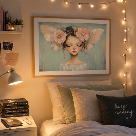 Whimsical Fairy mit Pastel Floral Butterfly Flügel Poster