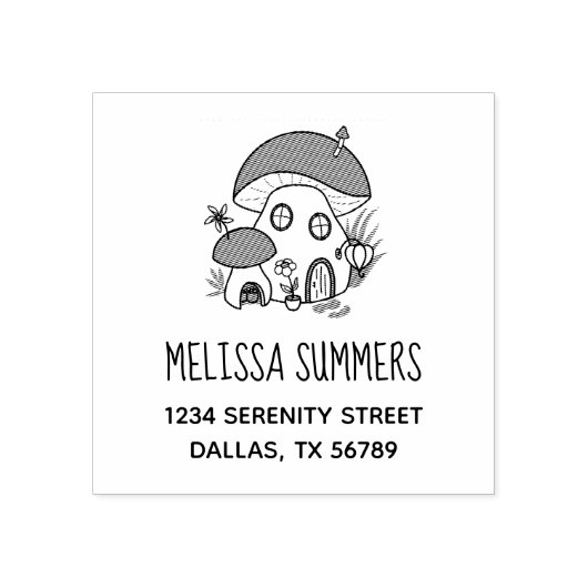 Whimsical Fairy Mushroom House-Adresse Gummistempel (Prägung)