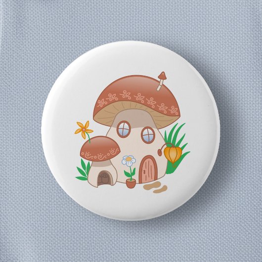 Whimsical Fairy Mushroom House Button