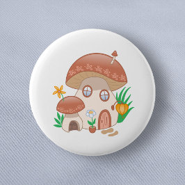 Whimsical Fairy Mushroom House Button