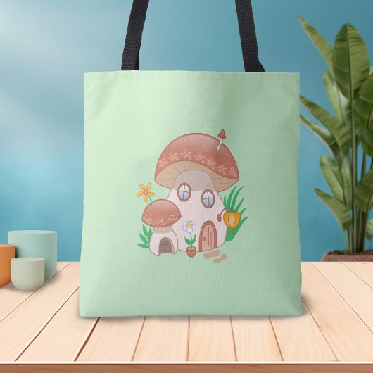 Whimsical Fairy Mushroom House Green Tasche