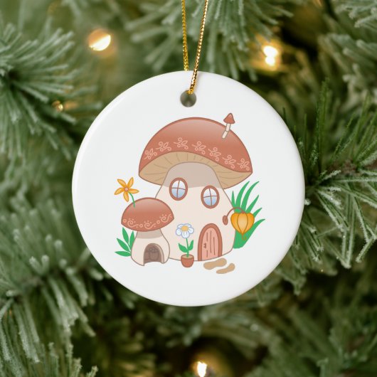 Whimsical Fairy Mushroom House Keramik Ornament (Baum)