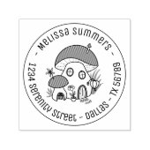 Whimsical Fairy Mushroom House Round Address Permastempel (Design)