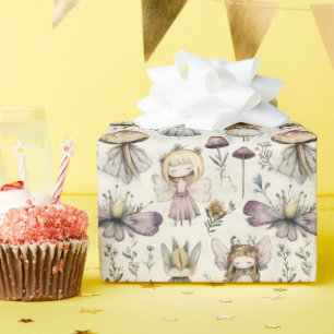 Whimsical Fairy & Mushroom Pastel Flower Garden Geschenkpapier
