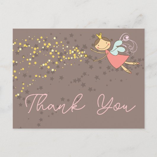 Whimsical Fairy Princess Girl Birthday Vielen Dank Postkarte (Vorderseite)