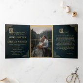 Whimsical Fairy Tale Book Gold Smaragd Magisch Dreifach Gefaltete Einladung (Innenseite)