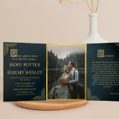 Whimsical Fairy Tale Book Gold Smaragd Magisch Dreifach Gefaltete Einladung