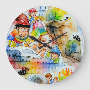 Whimsical Fairy Tale Illustration Große Wanduhr