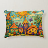 Whimsical Fairy Tale Village Colorful Canvas Art Dekokissen (Vorderseite)