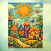 Whimsical Fairy Tale Village Colorful Canvas Art Fensteraufkleber (Blatt 3)