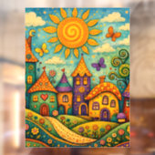 Whimsical Fairy Tale Village Colorful Canvas Art Fensteraufkleber (Blatt 2)