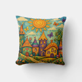 Whimsical Fairy Tale Village Colorful Canvas Art Kissen (Vorderseite)