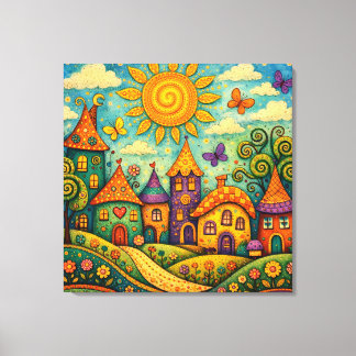 Whimsical Fairy Tale Village Colorful Canvas Art Leinwanddruck
