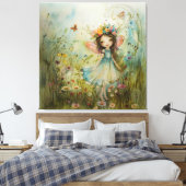 Whimsical Fairy und Wildblumen Leinwanddruck (Insitu (Schlafzimmer))