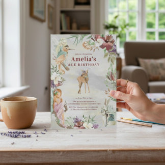 Whimsical Fairy Woodland Floral Birthday Einladung