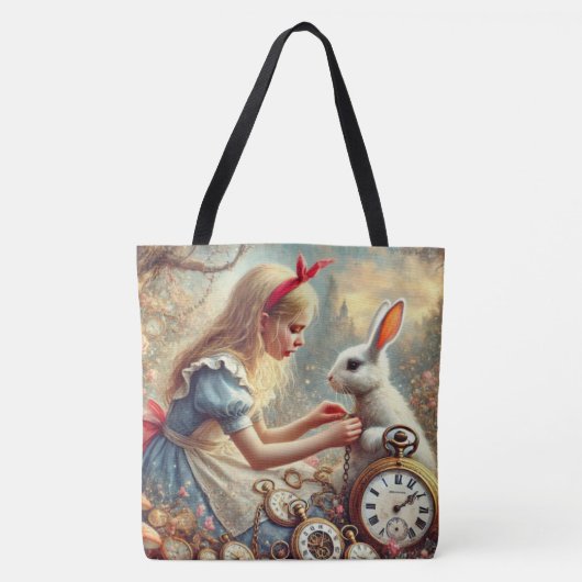 Whimsical Fairytale Art Alice and White Rabbit Tasche (Vorderseite)