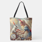 Whimsical Fairytale Art Alice and White Rabbit Tasche (Rückseite)