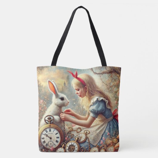 Whimsical Fairytale Art Alice and White Rabbit Tasche (Rückseite)