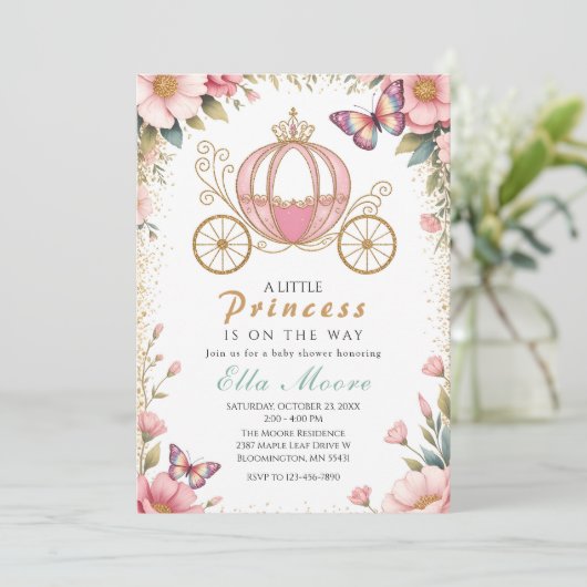 Whimsical Fairytale Princess Baby Shower Einladung (Stehend Vorderseite)