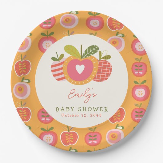 Whimsical Fall Apple Thema Baby Dusche Orange Pappteller (Vorderseite)